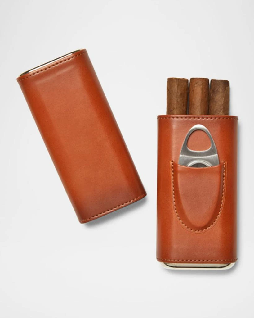 Brouk and Co Ashton 3-Cigar Leather Case With Cutter 2