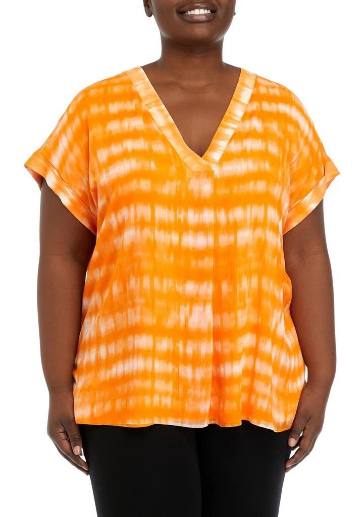Calvin Klein Plus Size V-Neck Mixed Media Top