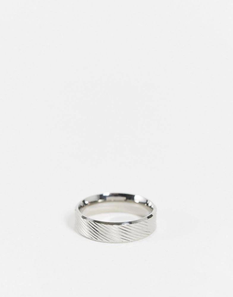 ASOS ASOS DESIGN waterproof stainless steel band ring with horizontal emboss in silver tone 1