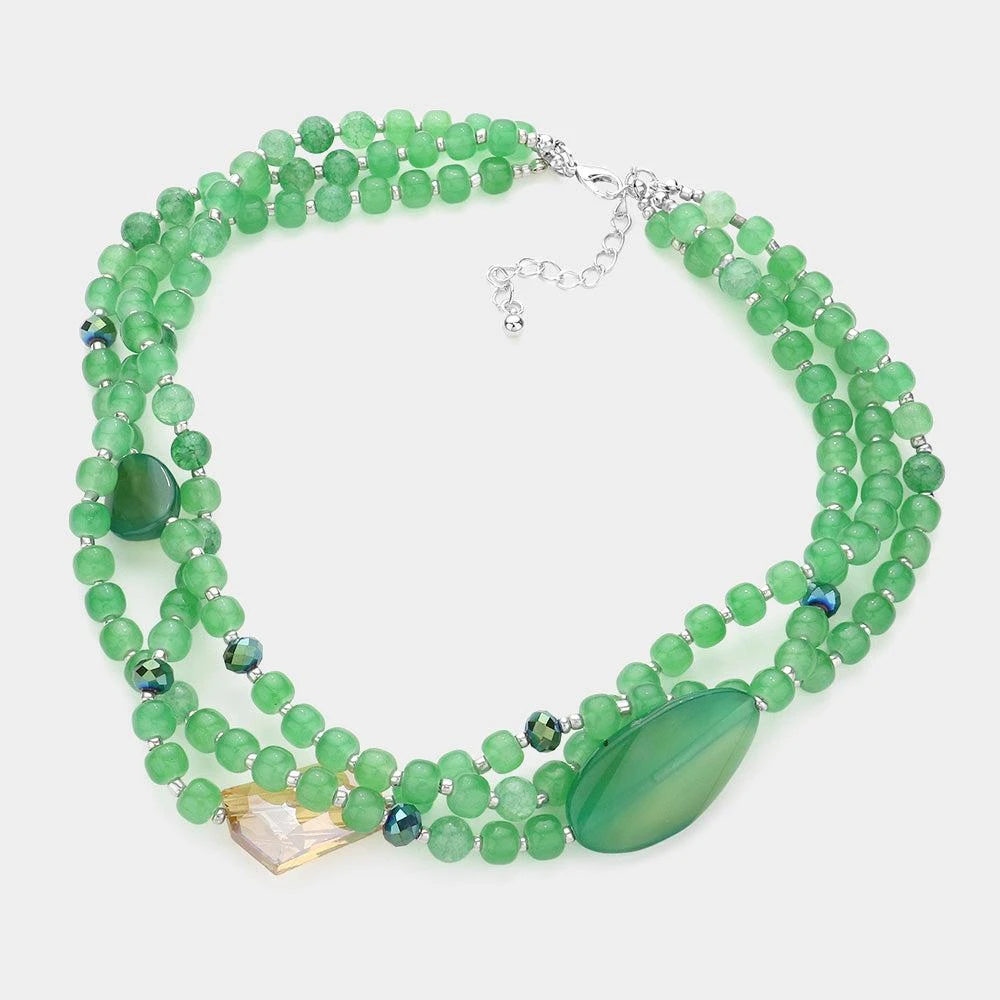 FASHNZFAB Geometric Triple Bead Accented Triple Layered Necklace 2