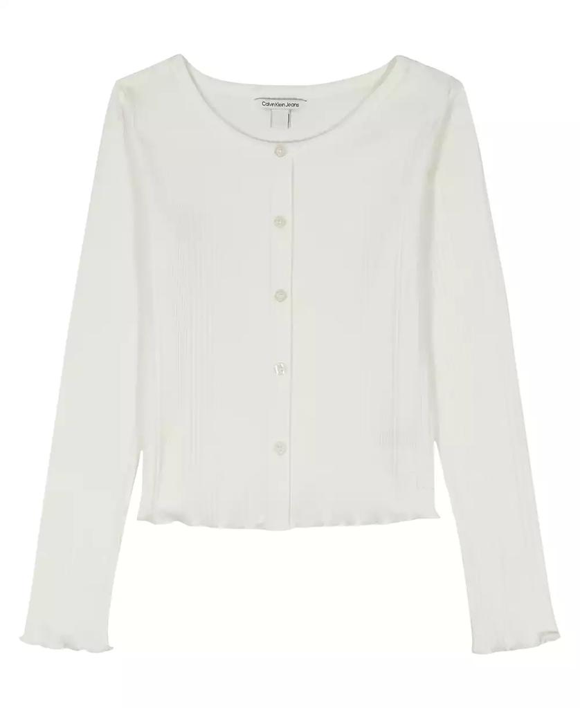 Calvin Klein Girls' 7-16 Variegated Rib Button Front Top