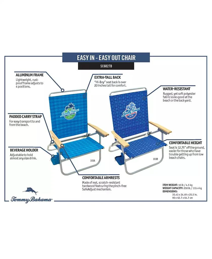 Tommy Bahama 4-Position Easy In-Easy Out Folding Beach Chair 4