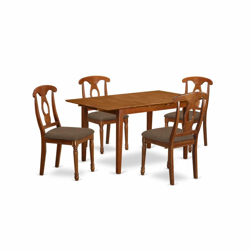 East West Furniture PSNA5-SBR-C 5 PC Kitchen Table set Table with Leaf and 4 Dining Table Chairs