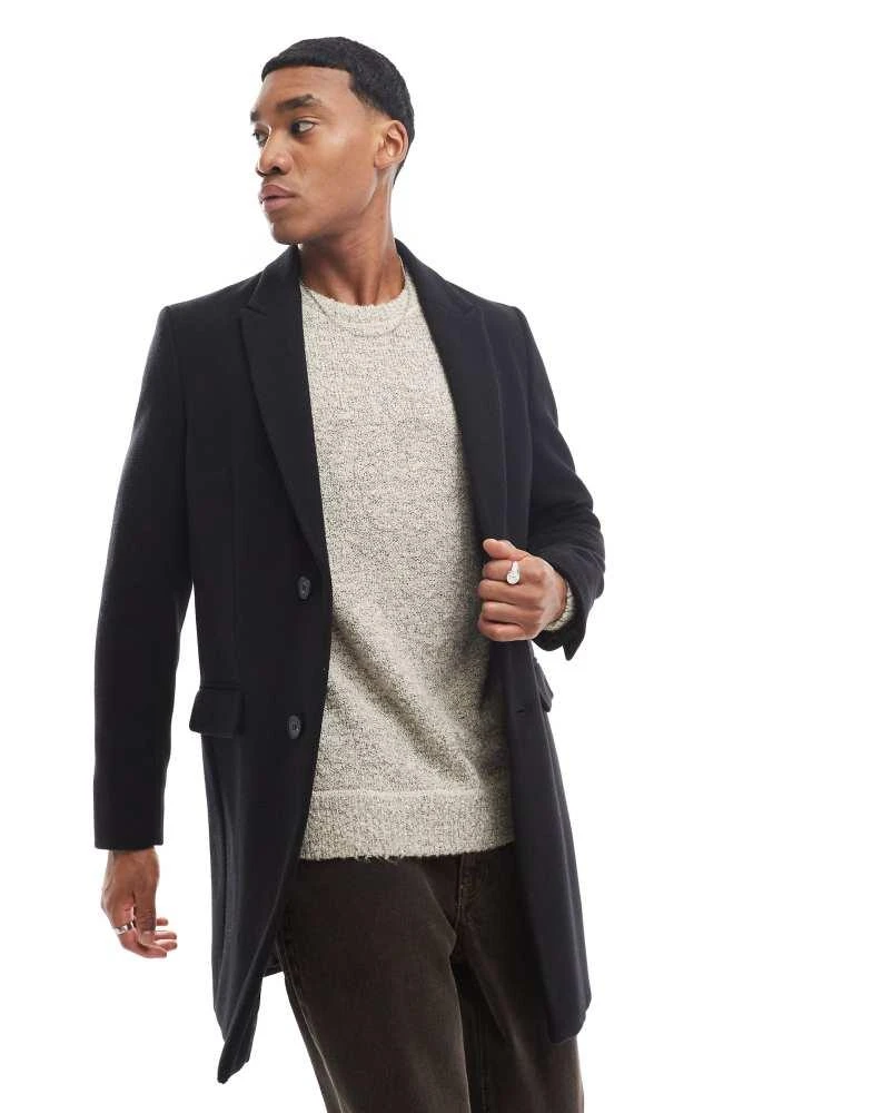 River Island River Island slim overcoat in black 2