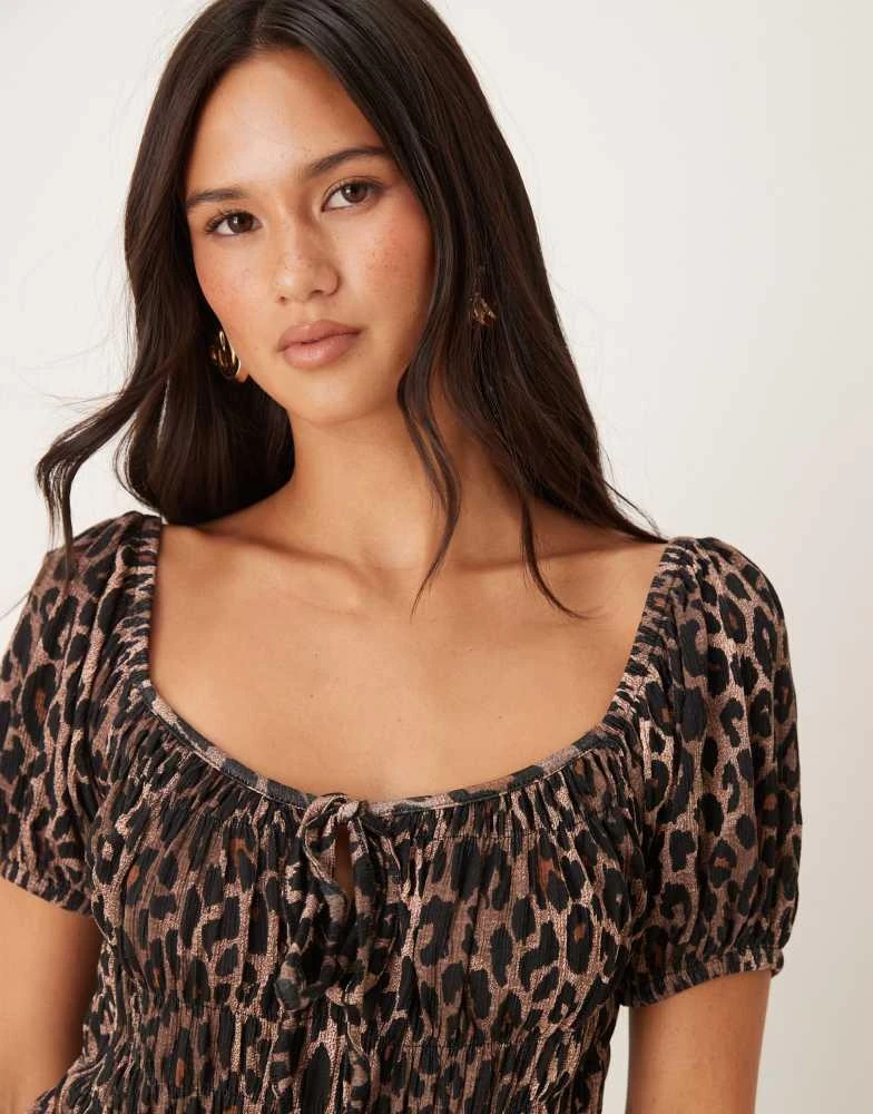 ASOS DESIGN crinkle shirred waist milkmaid puff sleeve midi tea dress in leopard  print  On Sale Now with Up to 75% Off | Discover Exclusive Deals & Savings  at BeyondStyle
