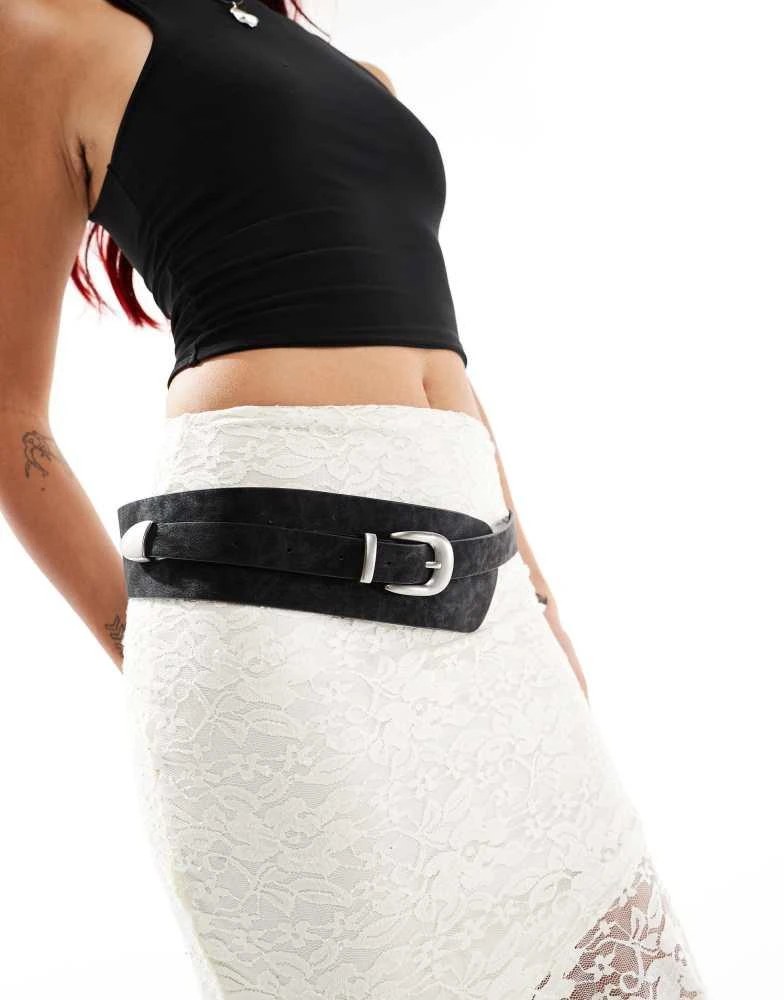 Weekday Weekday faux suede western belt in black 4