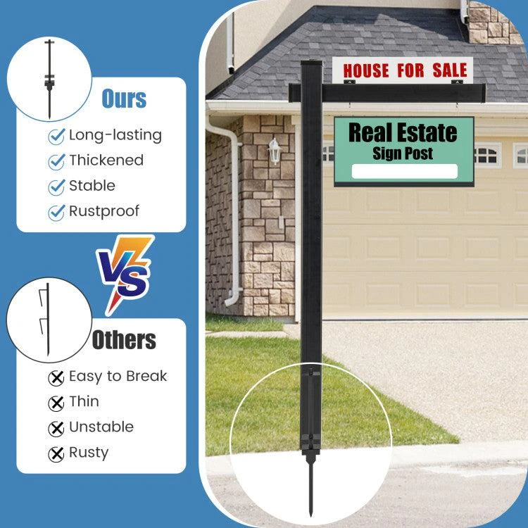 Hivvago 6 Feet Vinyl UPVC Real Estate Sign Post Realtor Yard Sign Post-Black 3