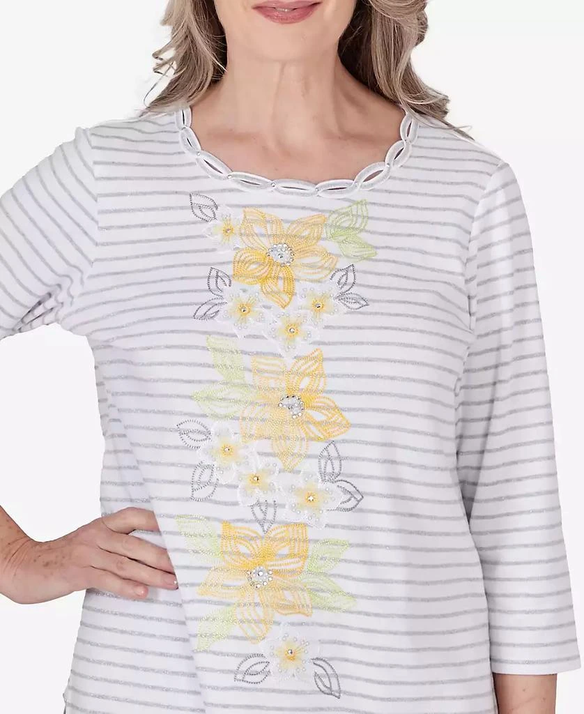 Alfred Dunner Petite Charleston Striped Floral Embroidered Top 3