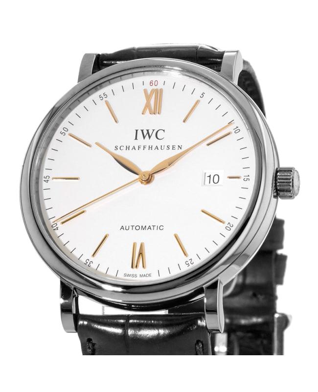 IWC Schaffhausen IWC Portofino Automatic Silver & Gold Dial Black Leather Strap Men's Watch IW356517