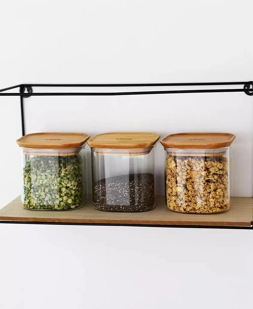 Pebbly Square Glass Canisters With Bamboo Lid, Set of 3 3