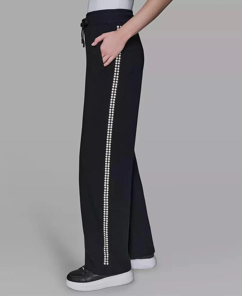 Karl Lagerfeld Paris Women's Imitation Pearl Trim Mid Rise Track Pants 4