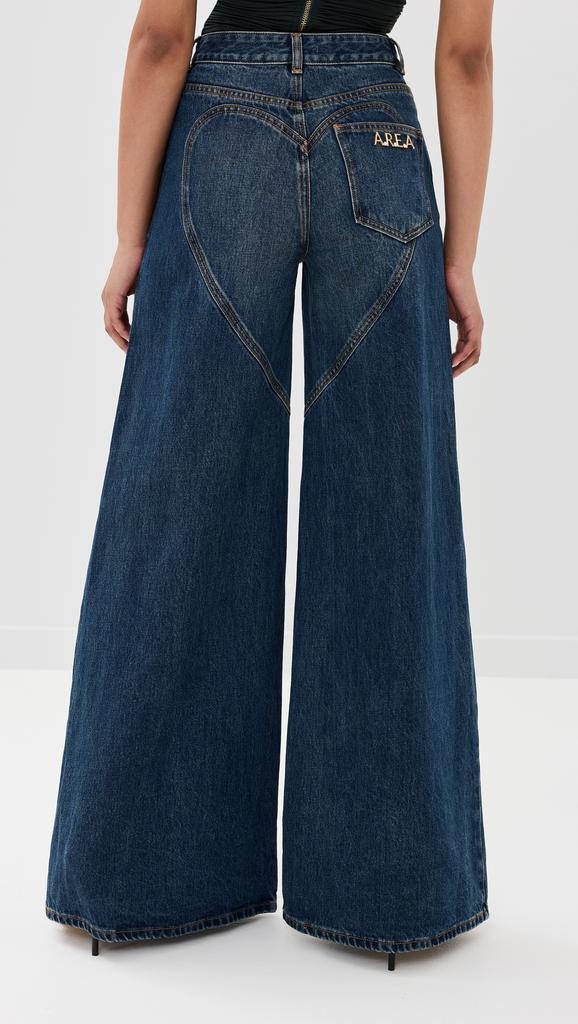 AREA Crystal Heart Charm Wide Leg Jeans