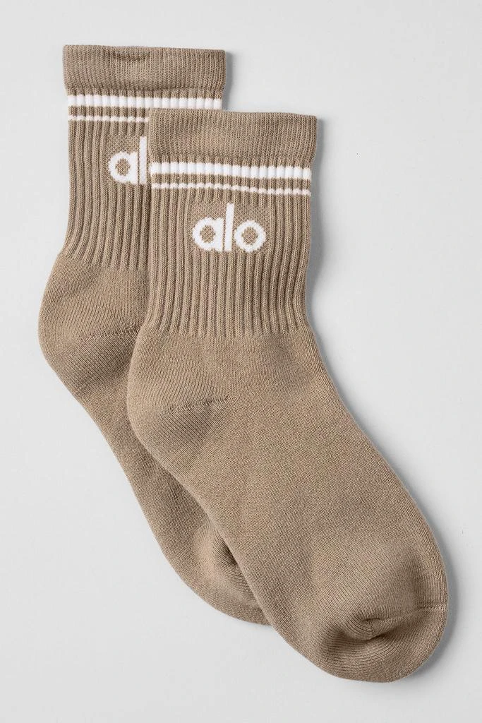 Alo Unisex Half-Crew Throwback Sock - Gravel/White 1