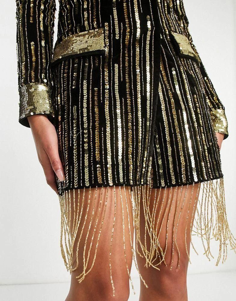 ASOS ASOS DESIGN Tall velvet embellished mini blazer dress in black and gold sequin 3