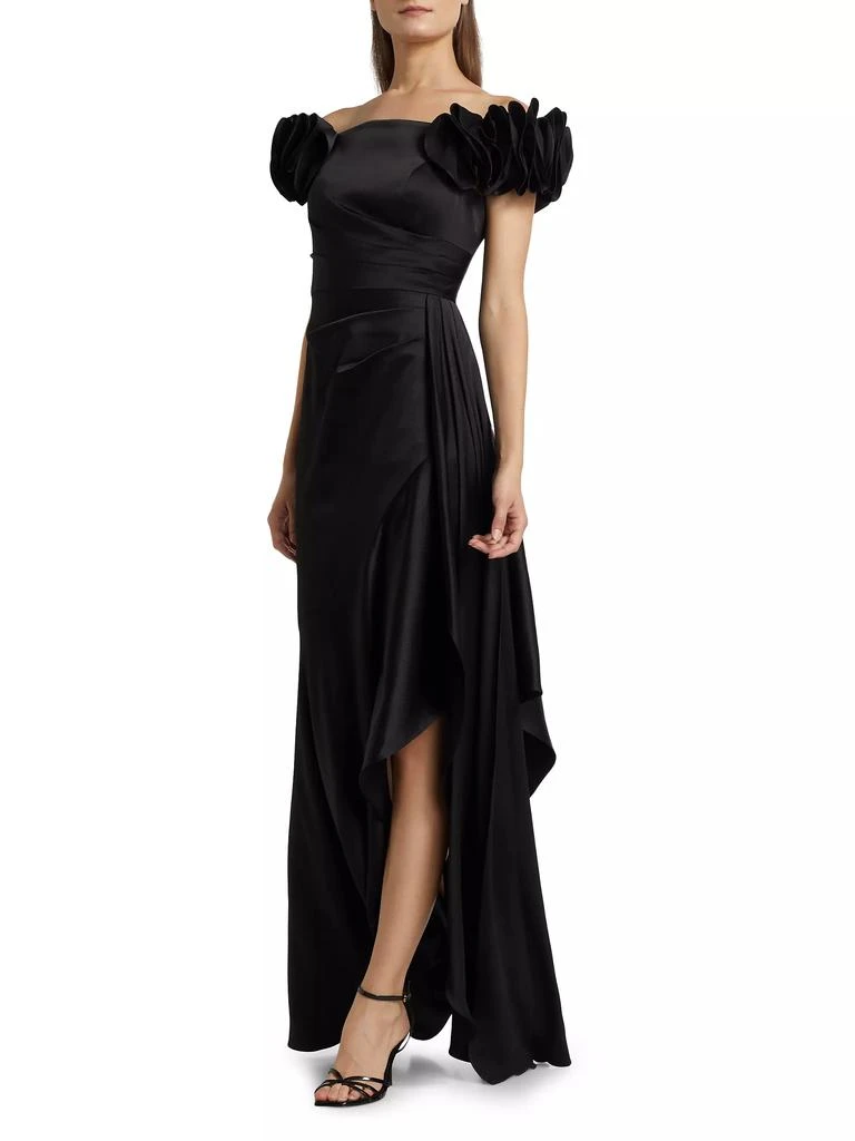 Teri Jon Satin Draped Off-The-Shoulder Gown 4