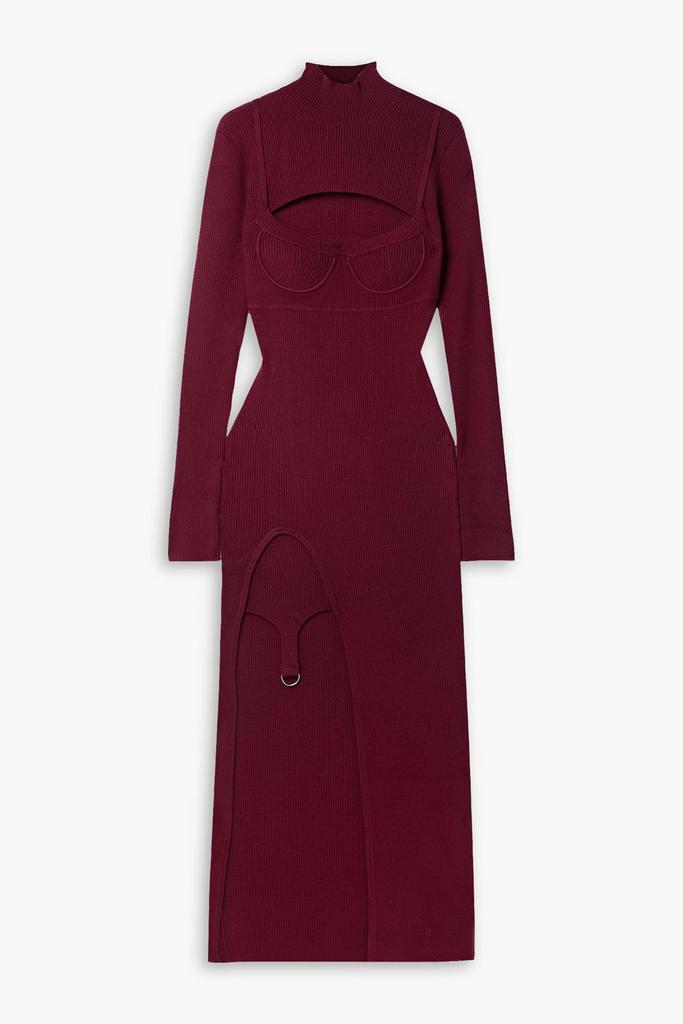 Monse Asymmetric cutout ribbed merino wool-blend midi dress