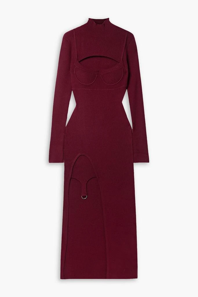 Monse Asymmetric cutout ribbed merino wool-blend midi dress 1