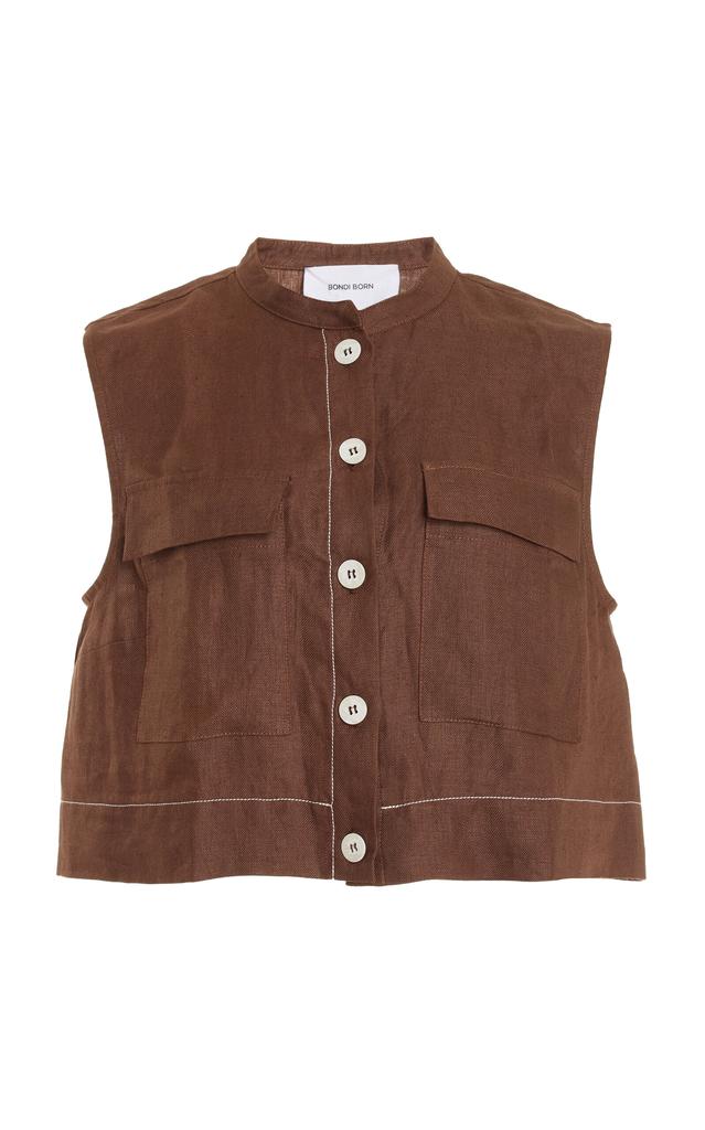 BONDI BORN BONDI BORN - Varenna Sleeveless Organic Linen Crop Top - Brown - XS - Moda Operandi