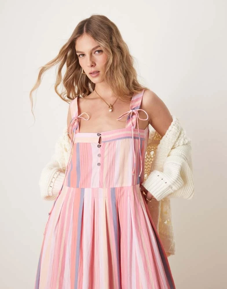Free People Free People primevera striped drop waist sun dress in pink 2