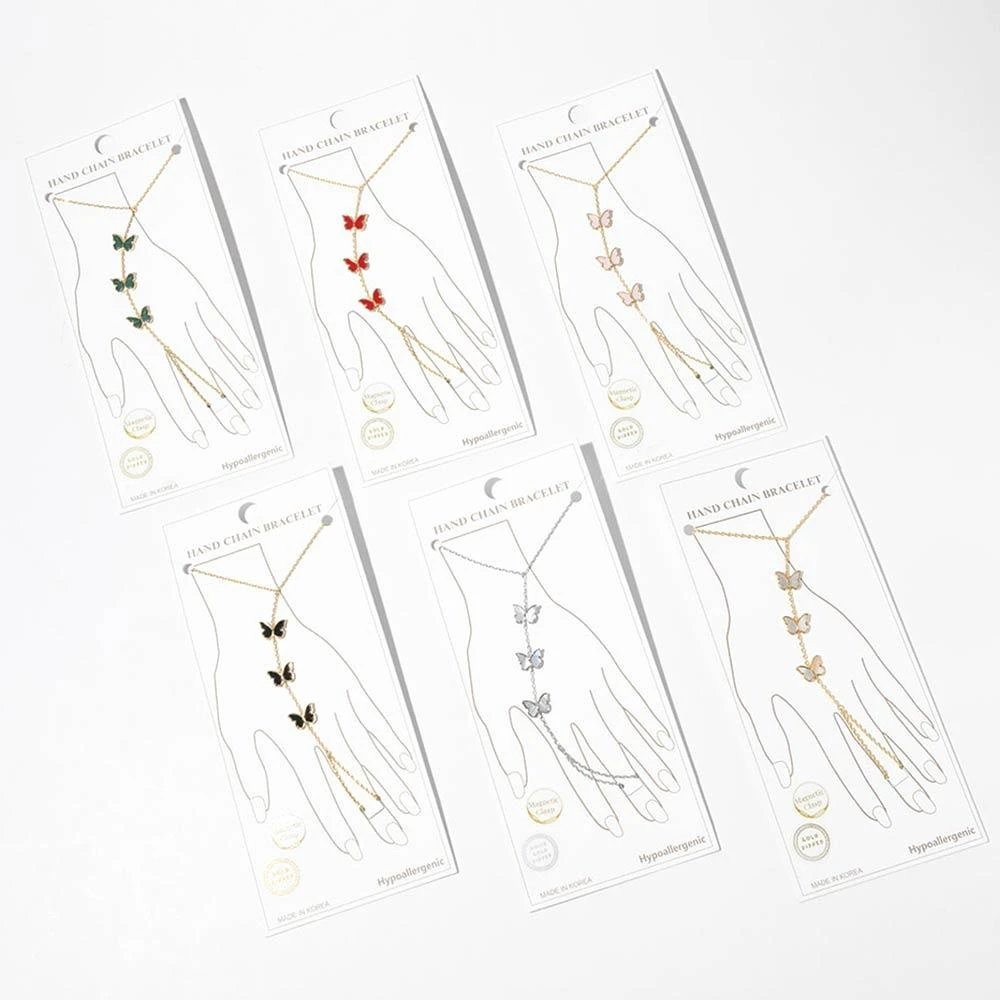 FASHNZFAB White Gold Dipped Mother of Pearl Butterfly Charm Link Hand Chain Magnetic Bracelet 3