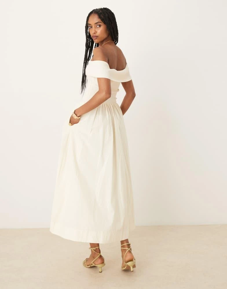 Mango bardot knitted bodice a-line maxi dress with cut out detailing in  beige  On Sale Now with Up to 21% Off | Discover Exclusive Deals & Savings  at BeyondStyle  Authentic