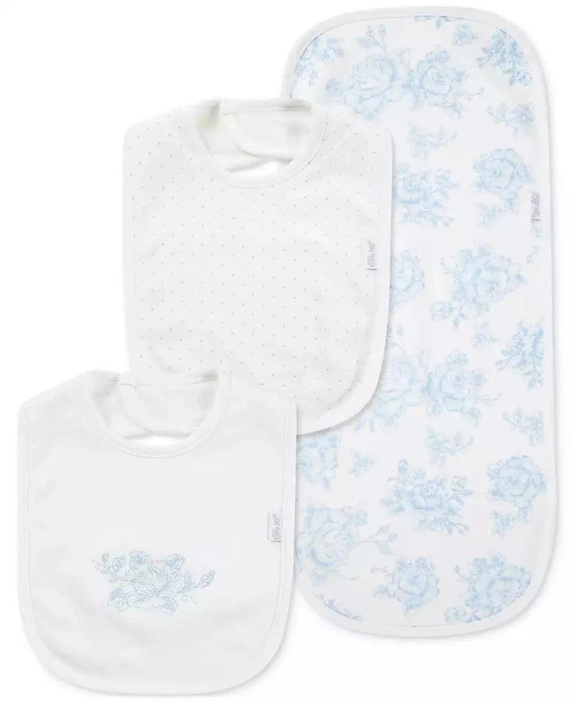 Little Me Baby Girls Blue Roses Cotton Burp Cloth 
Bibs, 3 Piece Set