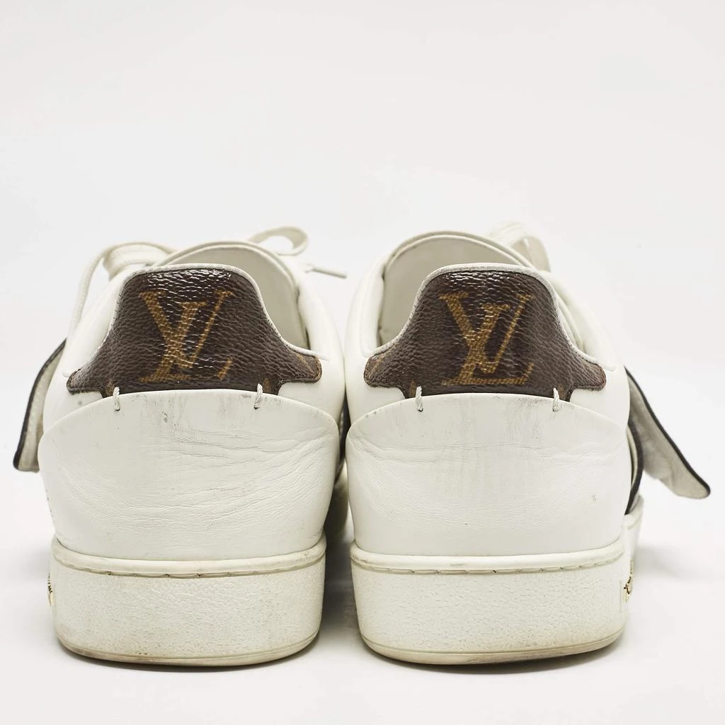 Louis Vuitton Louis Vuitton White/Brown Leather and Monogram Canvas Logo Strap Frontrow Sneakers Size 40 5