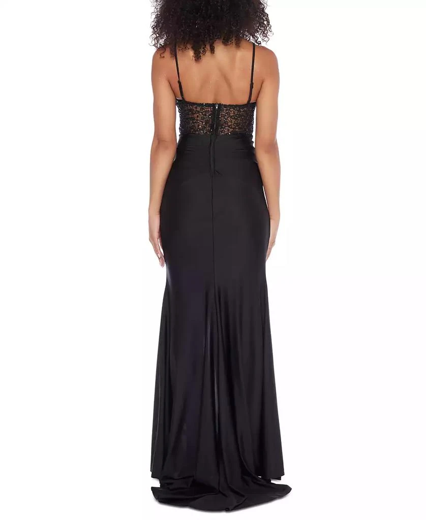 B Darlin Juniors' Strappy Sequinned-Lace Illusion-Corset Maxi Dress 2