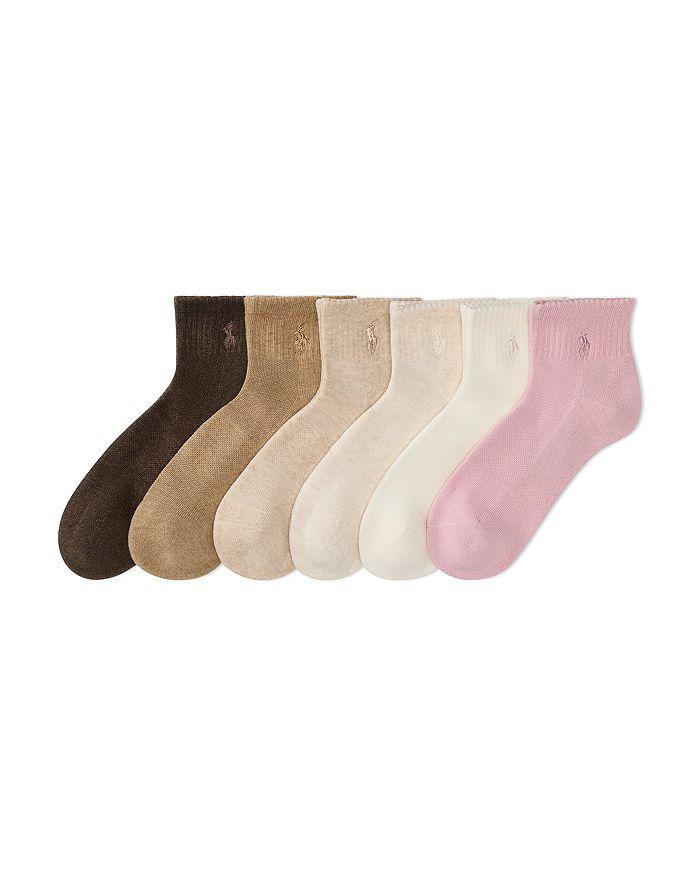 Ralph Lauren Cushioned Quarter Crew Socks, Pack of 6