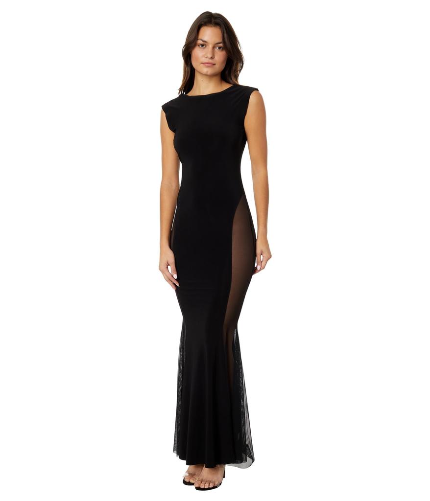 Norma Kamali Sleeveless Crewneck Fishtail Gown w/ Mesh Sides