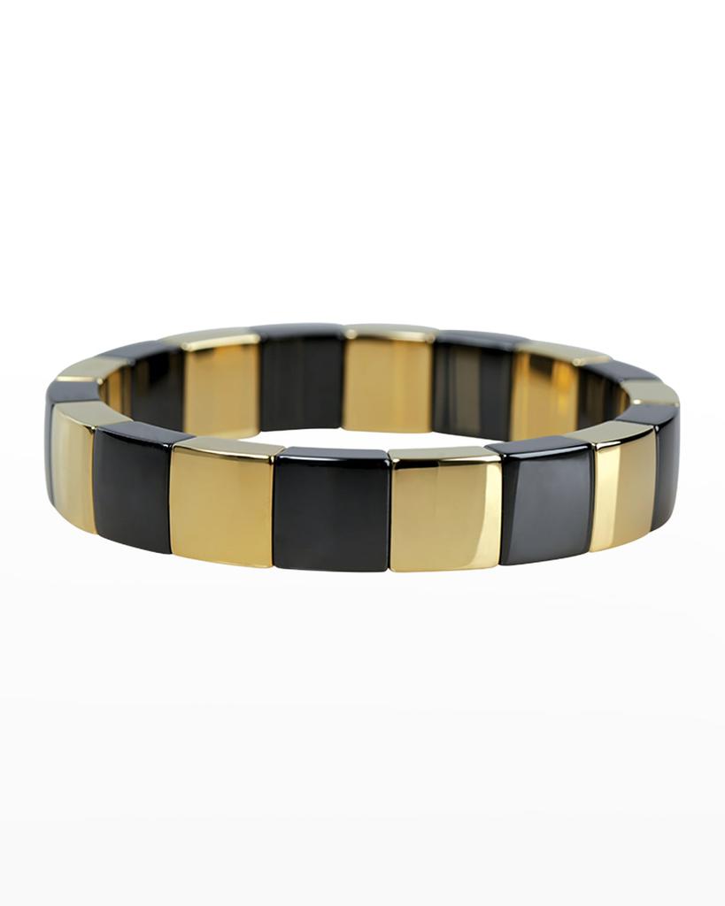 Roberto Demeglio Yellow Gold Overlay and Black Ceramic Domino Stretch Bracelet