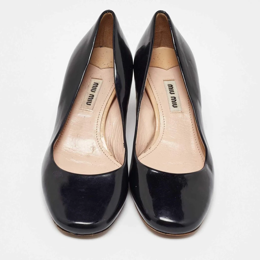 Miu Miu Miu Miu Black Patent Leather Crystal Embellished Block Heel Pumps Size 37 3