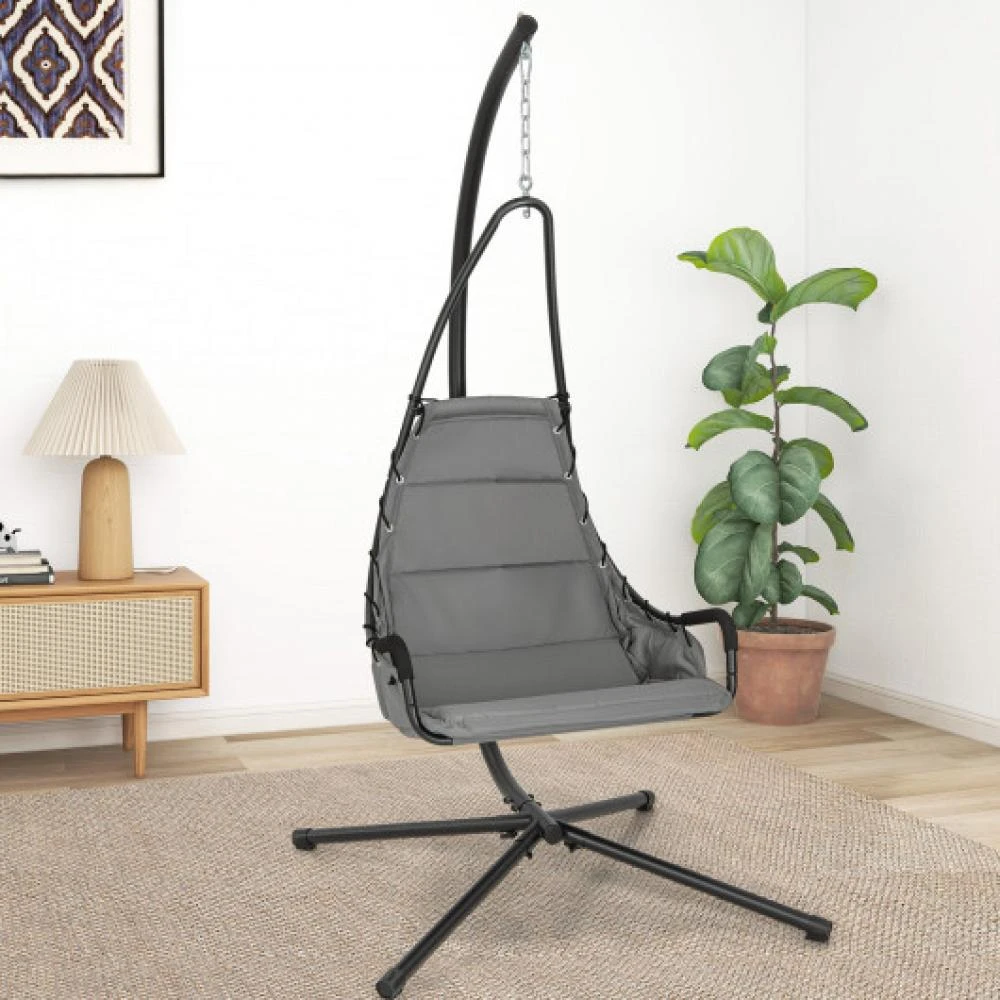 Hivvago Hanging Chair with Stand and Extra Large Padded Seat-Gray 1