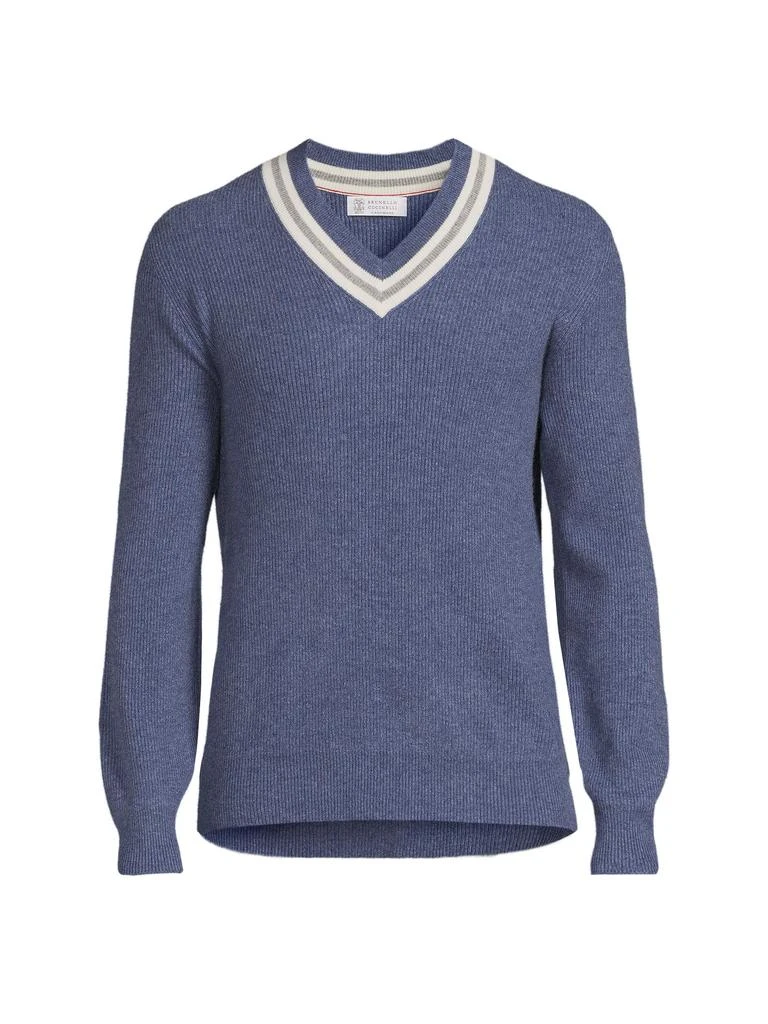 Brunello Cucinelli Ribbed Contrast-Trim Cashmere Sweater 3