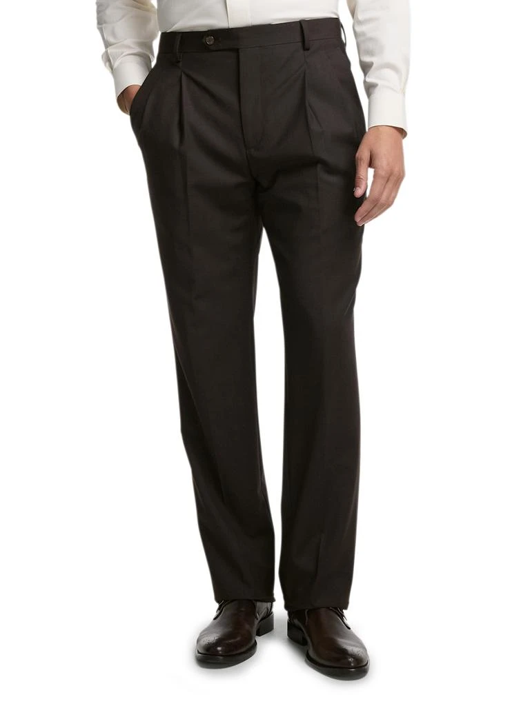 Paul Fredrick Wool Stretch Bengaline Pleated Suit Pants 2
