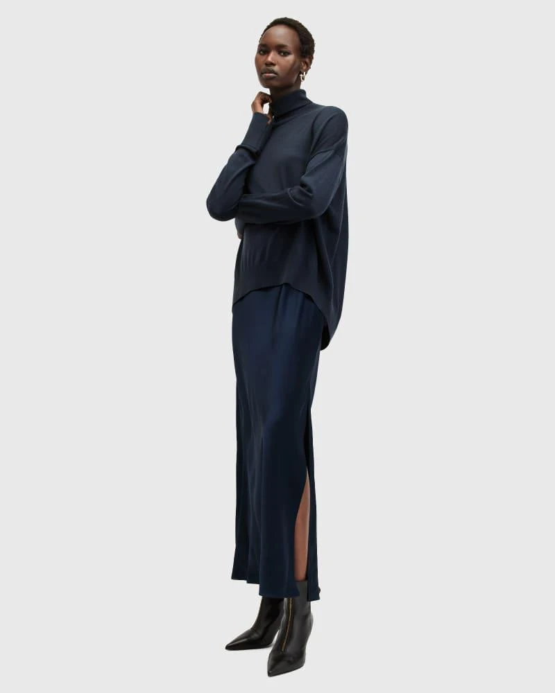 ALL SAINTS AllSaints 2in1 Neo satin maxi dress in navy 3