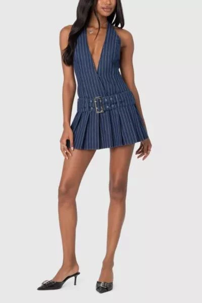 Edikted Edikted Belted Pinstripe Denim Mini Dress 4