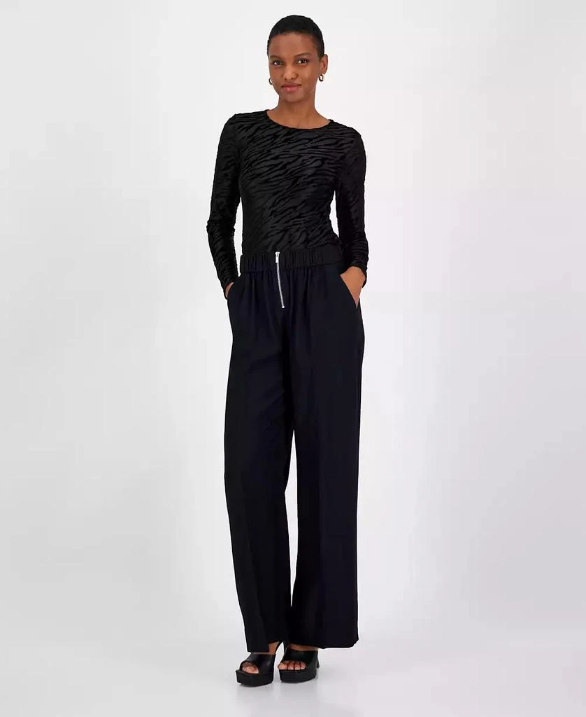 Bar III Women's High-Rise Wide-Leg Zip-Front Pants, Created for Macy’s 1