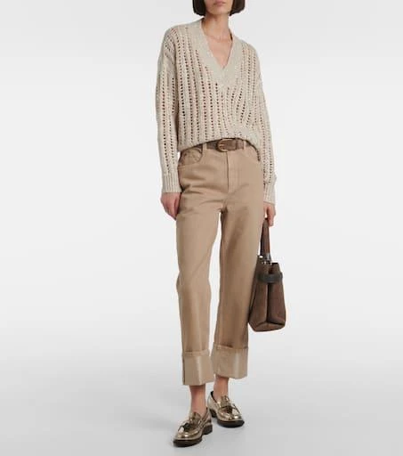 Brunello Cucinelli Embellished silk and linen-blend sweater 2