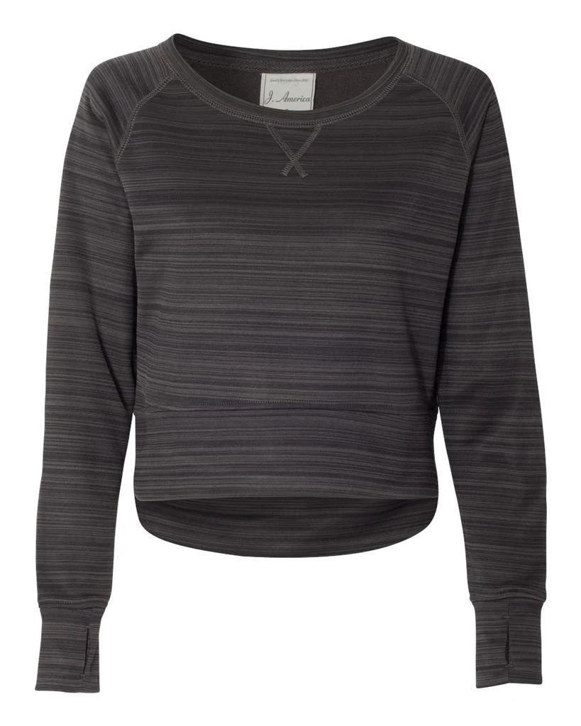 J America Women's Odyssey Striped Performance Fleece Hi-Low Crewneck Sweatshirt 1