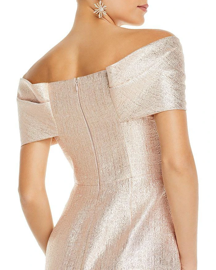 Teri Jon Metallic Jacquard Twist Bodice Off-the-Shoulder Gown 7
