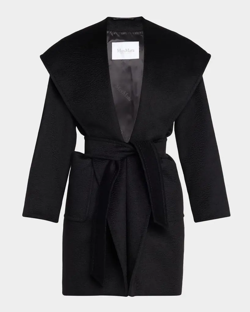 Max Mara Rialto Camel Hair Belted Short Hooded Coat