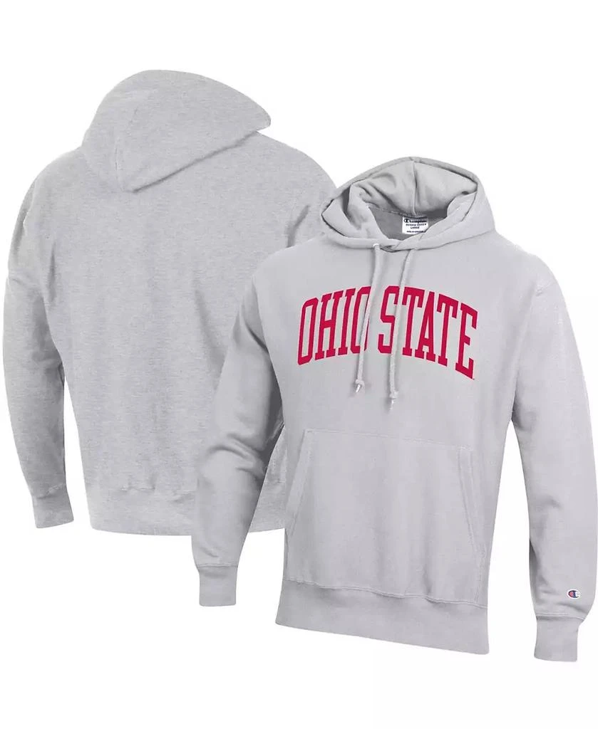 Champion Men's Heathered Gray Ohio State Buckeyes Big and Tall Reverse Weave Fleece Pullover Hoodie Sweatshirt 1