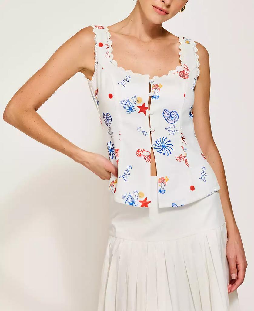 Line & Dot Women's Reeta Square-Neck Top Button-Front Top