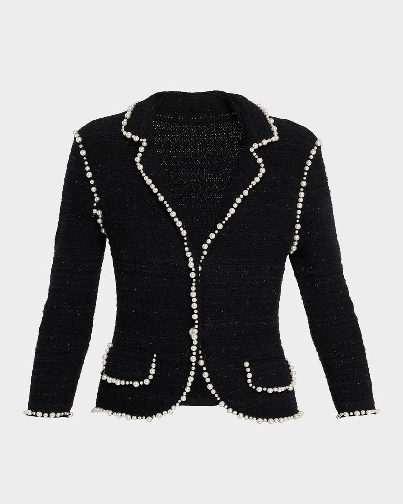 Teri Jon Bead-Trim Metallic Tweed Blazer