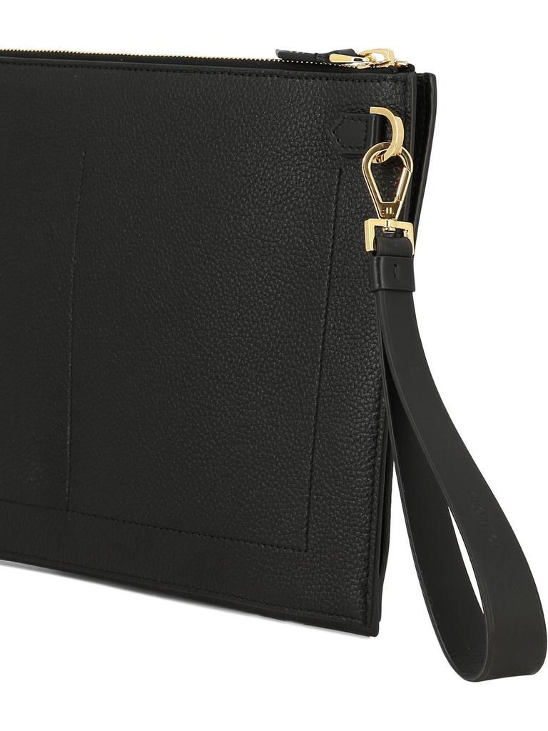 Tom Ford Tom Ford Logo Stamp Zipped Clutch Bag - Handbags