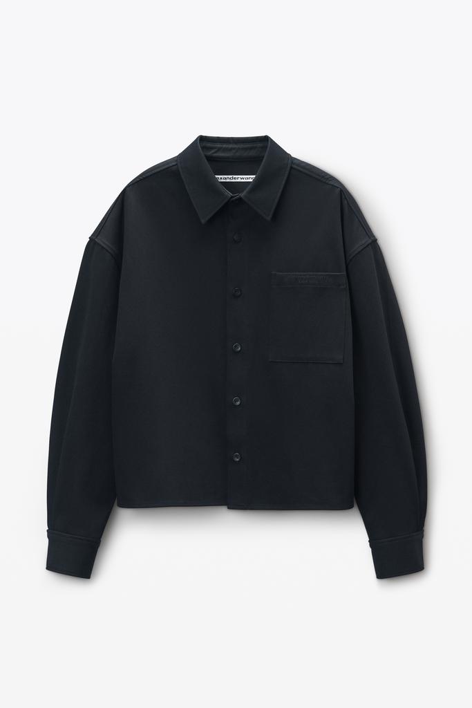 Shop black cotton boxy button up shirt on Sale at