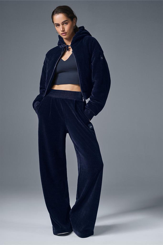 Alo Cropped Cozy Day Full Zip Jacket - Navy - Jackets