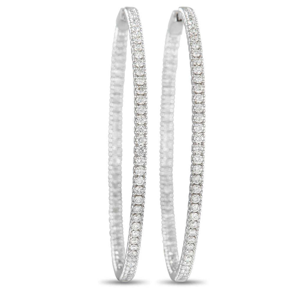 Non Branded 14K White Gold 3.74ct Diamond Inside-Out Hoop Earrings