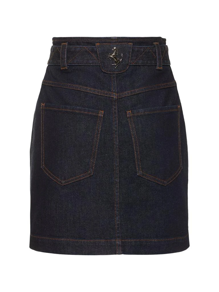 FERRARI Pleated Belted Denim Mini Wrap Skirt 4